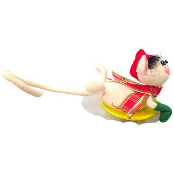 ANNALEE Vintage 1998 Felt Christmas Mouse Saucer Sled Disc Snow Doll Sledding - Picture 2 of 11